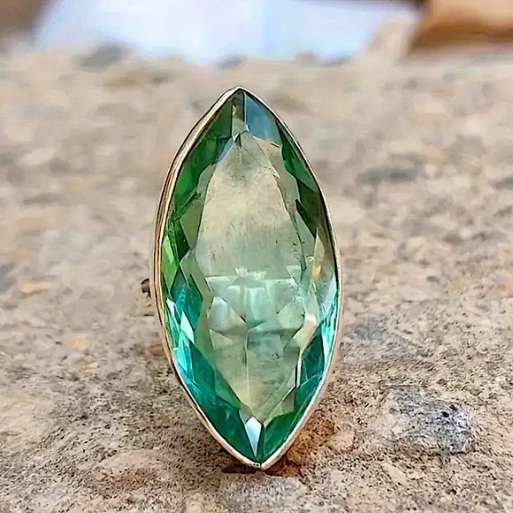 Sterling Silver Aquamarine Zircon Ring, Large Stone, Cocktail - Picture 7 of 7